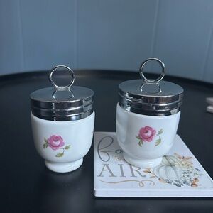Vintage Floral Ceramic Jars with Silver Lids
